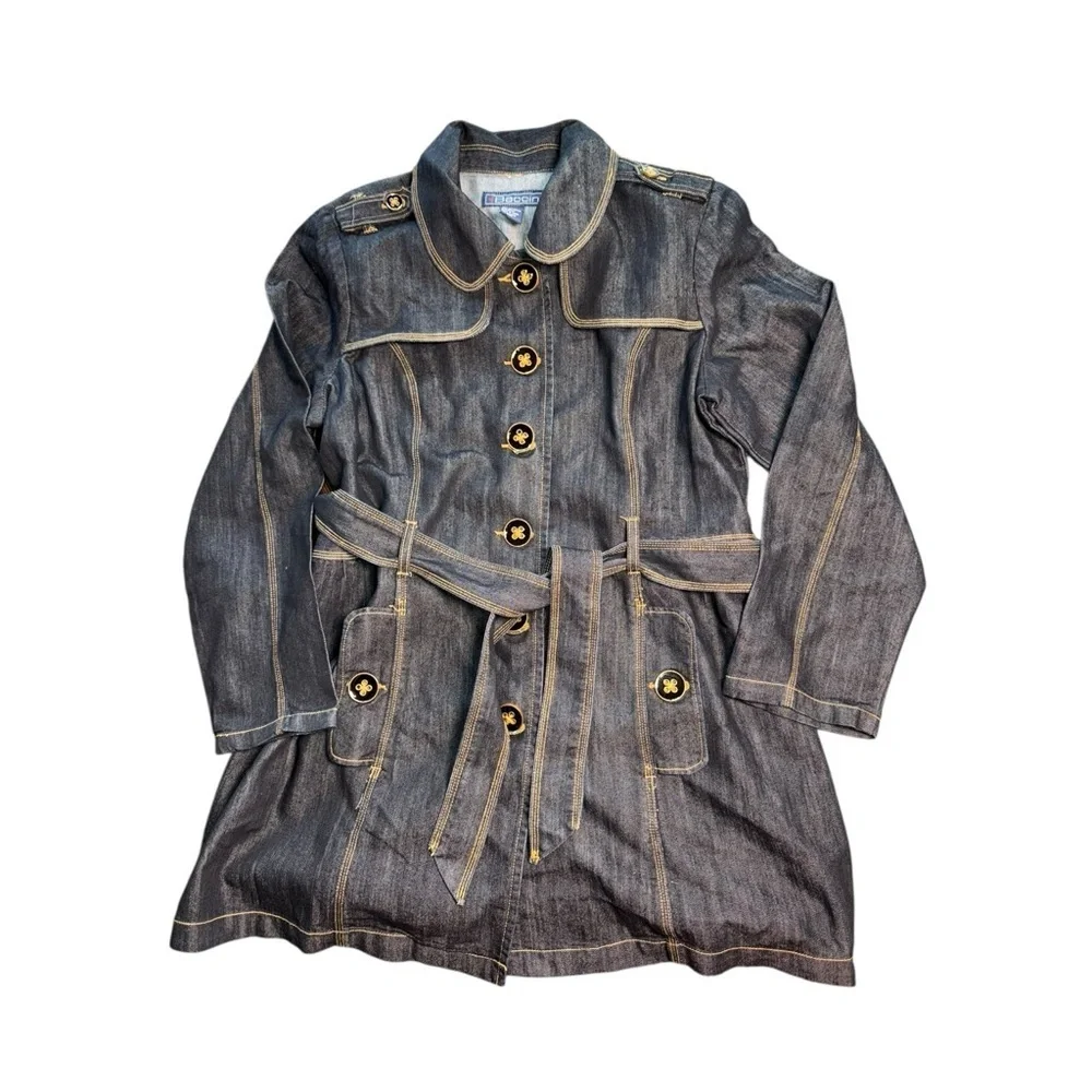 Baccini Denim Tie Waist Trench Coat XL - Picture 6 of 15